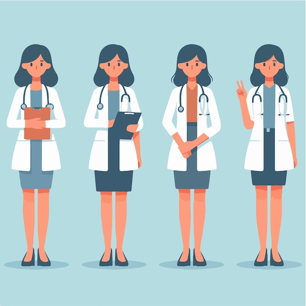 Conjunto vectorial de médicos de cuerpo completo con estilo de diseño plano
