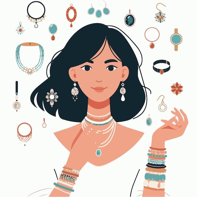 Conjunto vectorial de mujeres con joyas en estilo de diseño plano