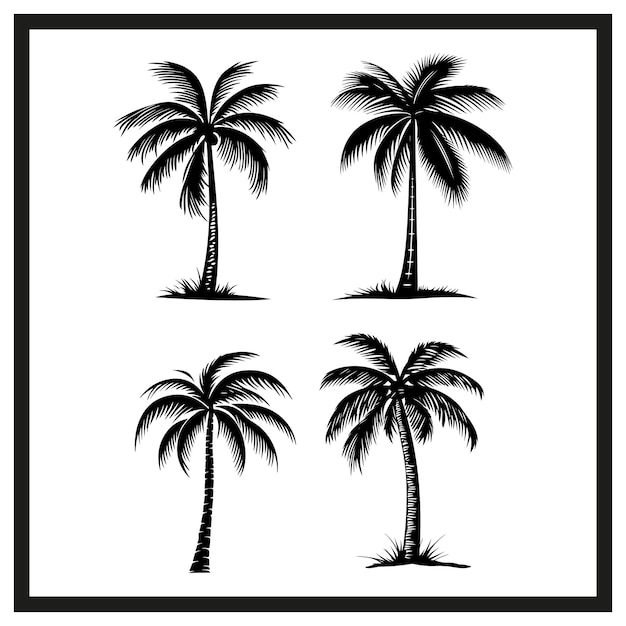 Conjunto vectorial negro de silueta de árbol de ciruela