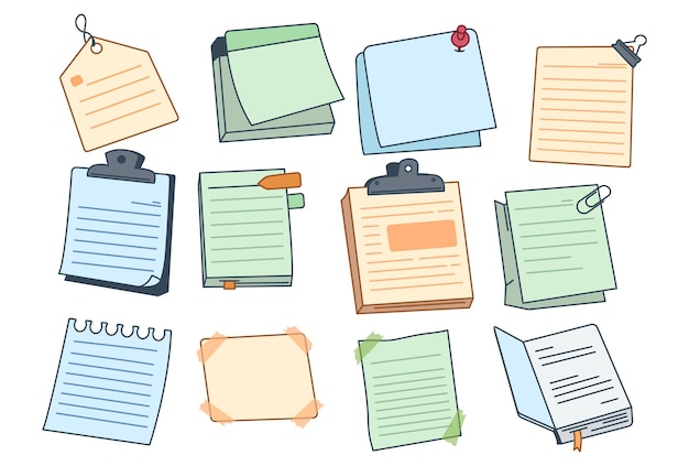 Conjunto vectorial de notas de papel de dibujos animados