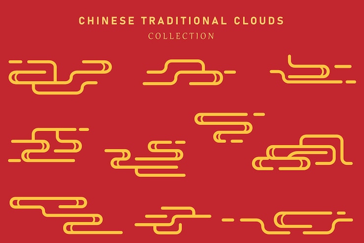 conjunto vectorial de nubes en el estilo tradicional japonés o chino elementos de diseño íconos de nubes coleccionistas