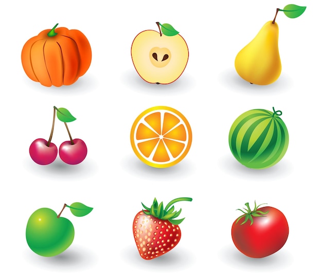 Conjunto vectorial de objetos de fruta