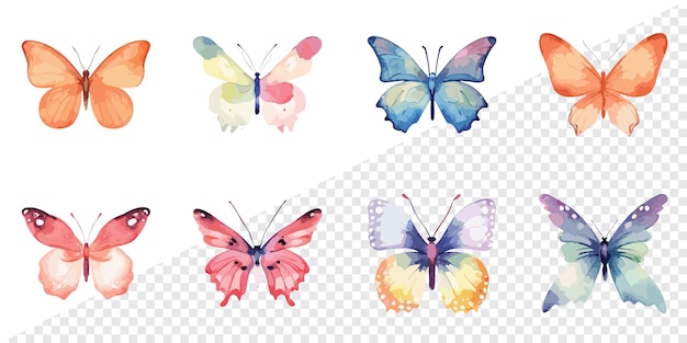 Vector conjunto vectorial de objetos pintura en acuarela de varias mariposas clipart de mariposas