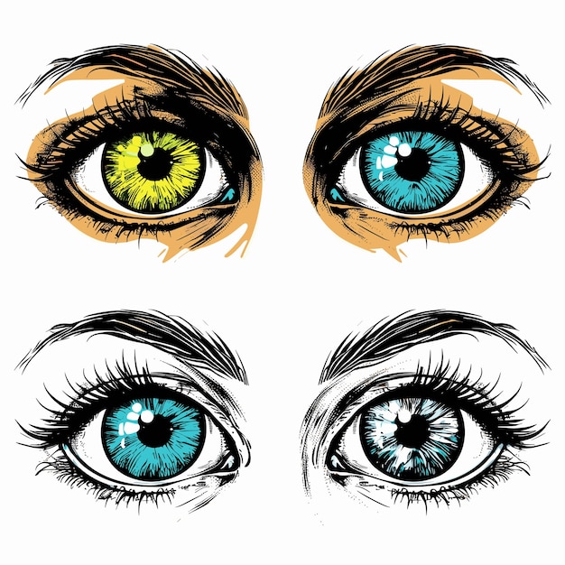 Vector conjunto vectorial de ojos de caracteres en fondo blanco ia generativa