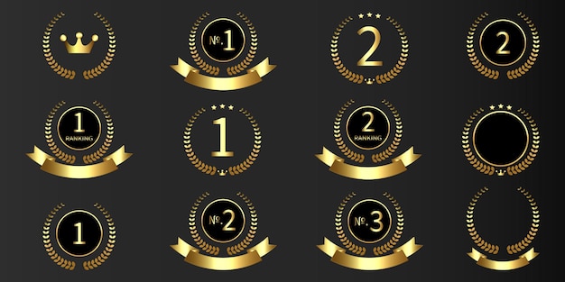 Conjunto vectorial de oro premio coronas de laurel medalla de clasificación corona y cinta VIP etiqueta de oro de lujo