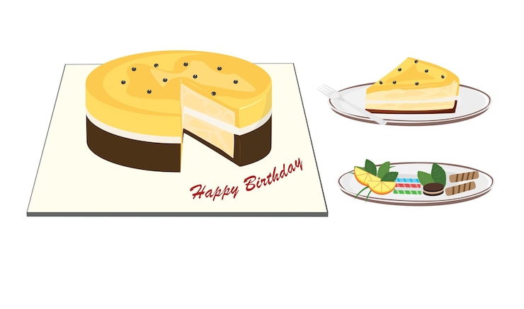 Vector conjunto vectorial de pastel de cumpleaños porción de pastel vectorial sabor de fruta de la pasión clipart de comida dulce y postre