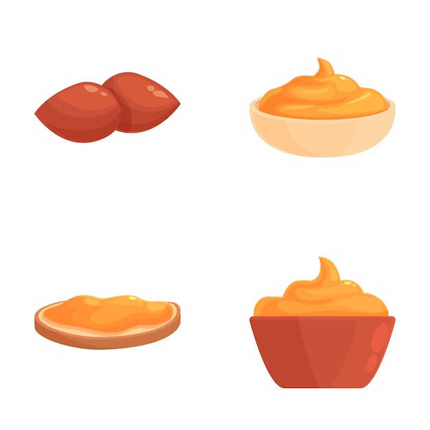 Conjunto vectorial de patatas dulces y cuencos de puré de patata dulce