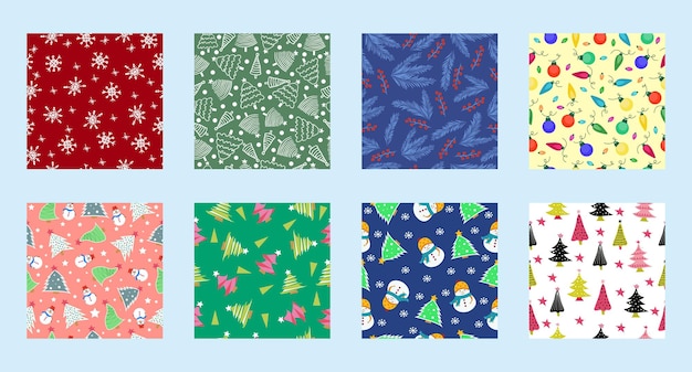 Conjunto vectorial de patrones sin fisuras de Navidad y Año Nuevo Elementos de invierno y Navidad