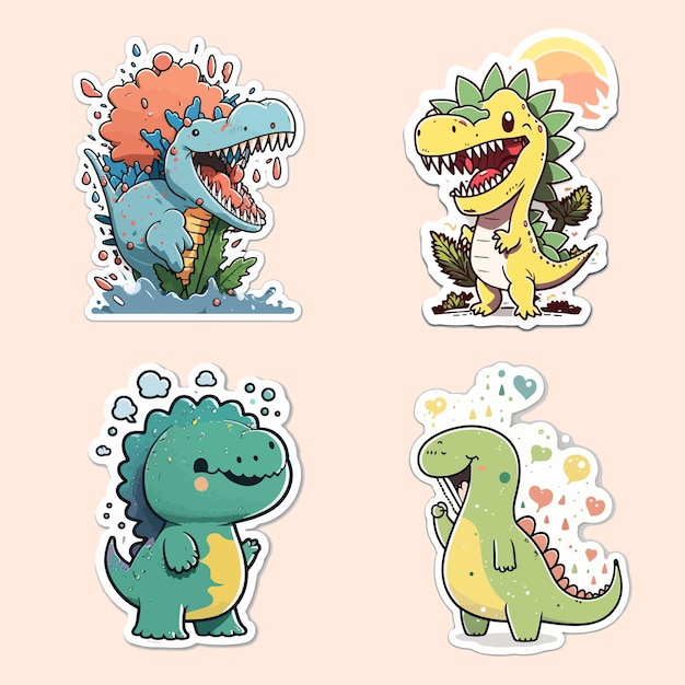 Conjunto vectorial de pegatinas de dinosaurios lindos