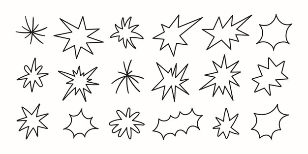 Conjunto vectorial de pegatinas lineales, garabates y garabates aislados sobre un fondo blanco