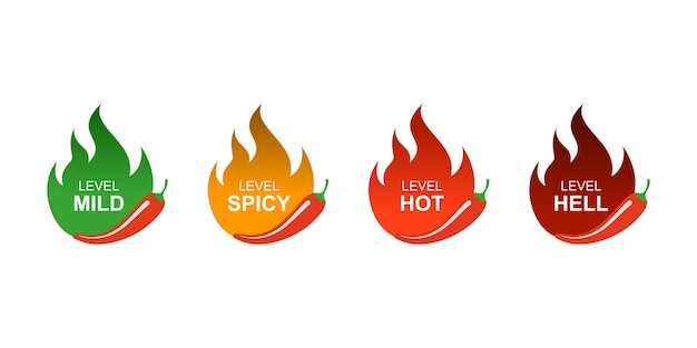 conjunto vectorial de pegatinas de nivel de picante de los alimentos envasados