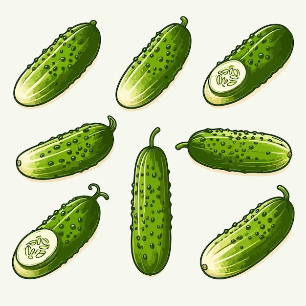 Conjunto vectorial de pepinos con estilo de diseño plano