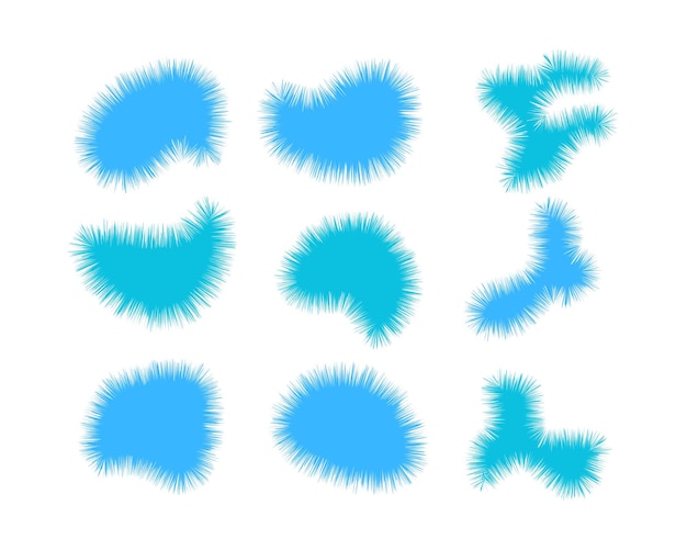 Conjunto vectorial de piel esponjosa azul sobre fondo blanco aislado