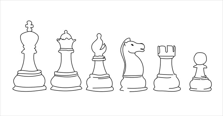 Vector conjunto vectorial de piezas de ajedrez de dibujo negro. colección completa de figuras de ajedrez.