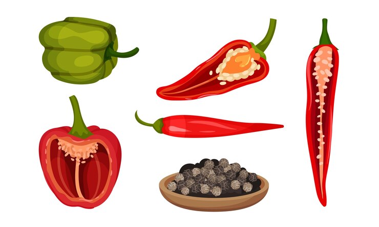 Vector conjunto vectorial de pimienta cruzada y pimienta picante roja