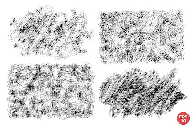 Conjunto vectorial de pinceladas caóticas de textura dibujadas a mano manchas para telones de fondo o superposiciones monocromáticas