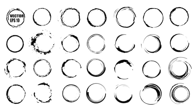 Conjunto vectorial de pinceles negros de tinta procesada para crear marcos cerrados de cualquier forma