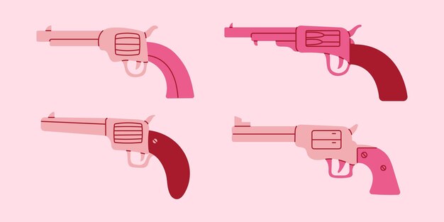 Conjunto vectorial de pistolas de vaquero occidental rosa Concepto del salvaje oeste Colección retro de pistolas de vaquera Pistolas de glamour Y2k