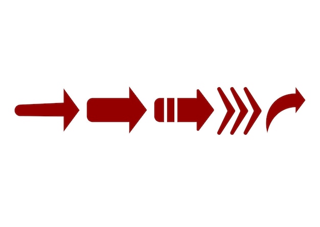 Conjunto vectorial plano de flechas rojas