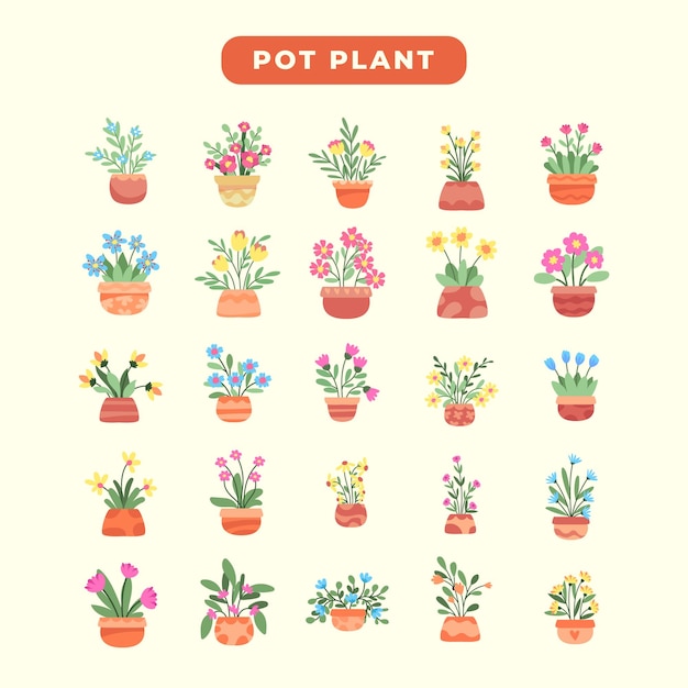 Conjunto vectorial de plantas en maceta Colección de flores decorativas para interiores y exteriores