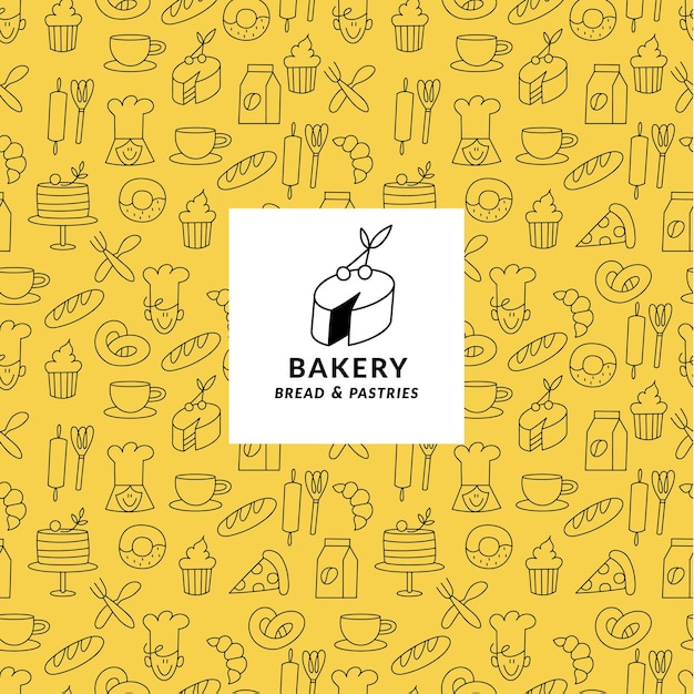 Conjunto vectorial de plantillas de diseño y elementos para envases de panadería en estilo lineal de boceto de moda Elementos de garabateo dibujados a mano con etiqueta de diseño