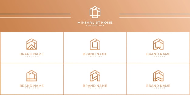 Conjunto vectorial de plantillas de diseño de logotipos para el hogar en estilo lineal simple