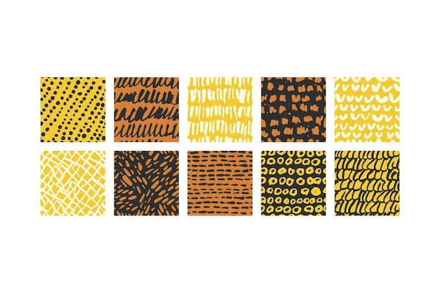 Conjunto vectorial de plantillas patrones sin costuras con líneas de tinta contemporáneas y puntos Diseño para miel