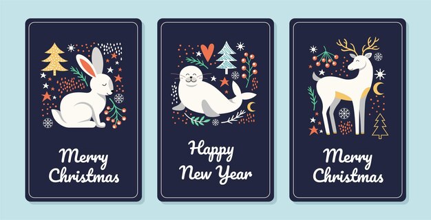 Conjunto vectorial de plantillas de tarjetas de Navidad