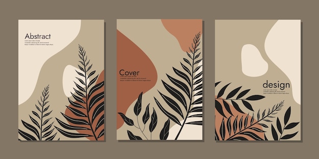 Vector conjunto vectorial de portada botánica de hoja de plantilla dibujada a mano y fondo de arte de línea para papel foliage