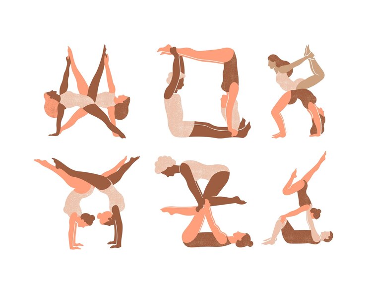 Vector conjunto vectorial de posturas de yoga aislado en un fondo blanco