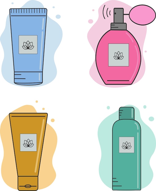Conjunto vectorial de productos cosméticos para el cuidado de la piel ilustraciones para sitios web, revistas y aplicaciones
