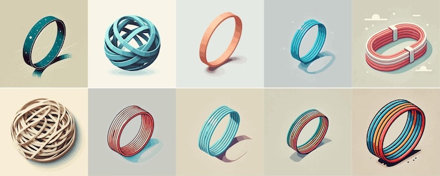 Conjunto vectorial de pulseras de goma con un estilo de diseño plano simple y minimalista