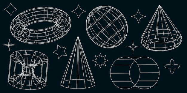 Vector conjunto vectorial realista de formas geométricas forma de círculo de cono globo estrellas elementos para varios