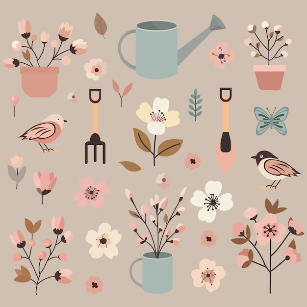 conjunto vectorial de resorte en colores pastel