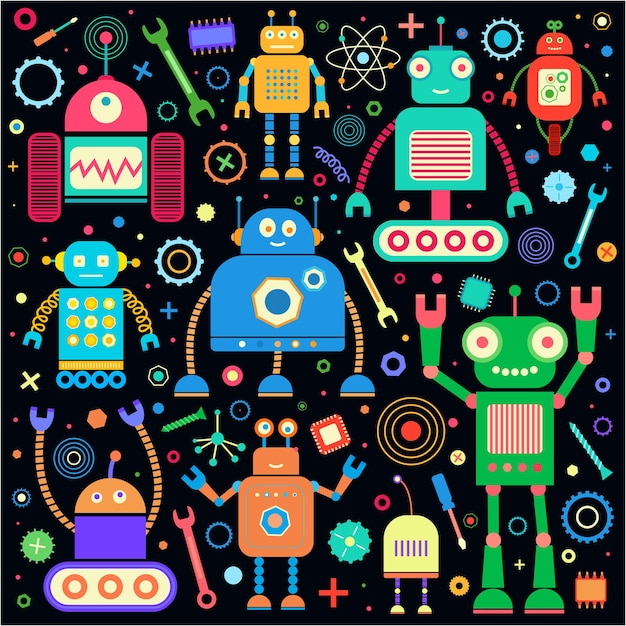 Conjunto vectorial de robots retro.