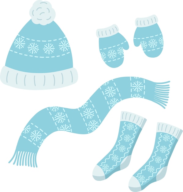 Conjunto vectorial de ropa de invierno Accesorios de punto para invierno y otoño Sombrero bufanda mitones calcetines