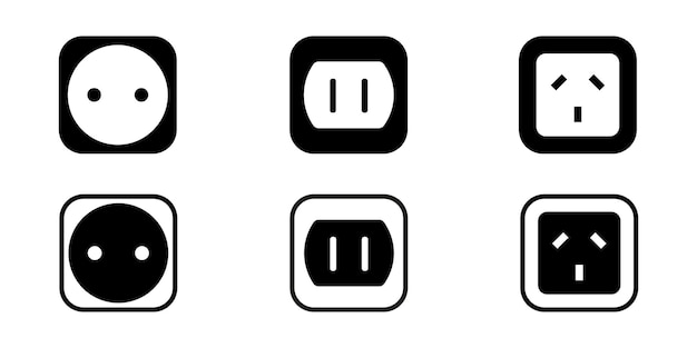 Conjunto vectorial de roseta eléctrica diferente. Símbolo de diseño de toma de corriente.