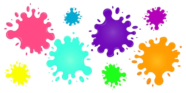 Conjunto vectorial de salpicaduras de pintura Punto con salpicaduras de gotas que caen Limo de tinta de estilo de dibujos animados