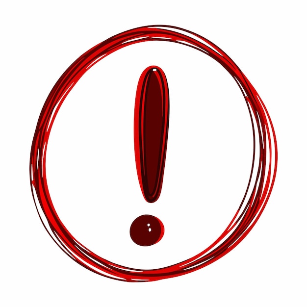 Conjunto vectorial de signos de exclamación de boceto rojo en el círculo Doodle 14