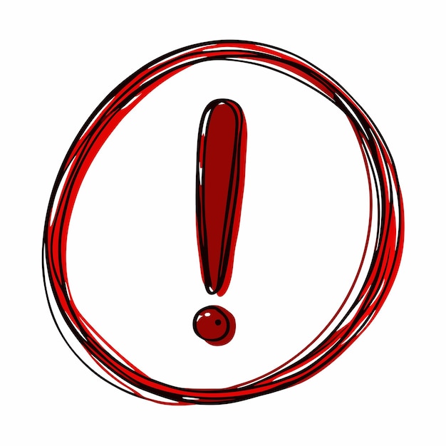 Conjunto vectorial de signos de exclamación de boceto rojo en el círculo Doodle 5