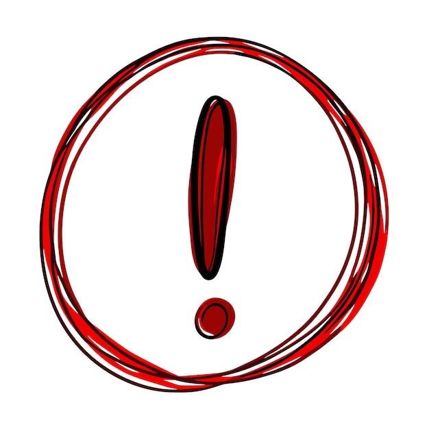 Conjunto vectorial de signos de exclamación de boceto rojo en el círculo Doodle 9
