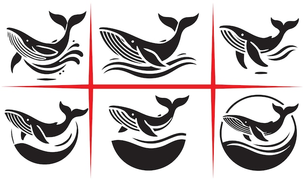 Conjunto vectorial de silueta de ballena majestuosa