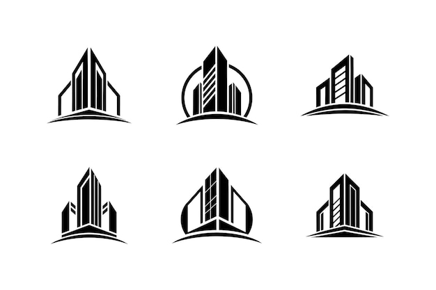 Conjunto vectorial de silueta de la estructura del logotipo del edificio para bienes raíces