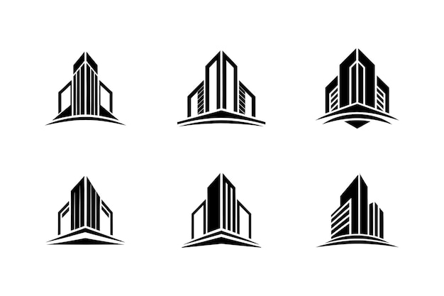 Conjunto vectorial de silueta de la estructura del logotipo del edificio para bienes raíces