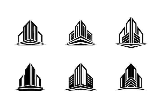 Conjunto vectorial de silueta de la estructura del logotipo del edificio para bienes raíces