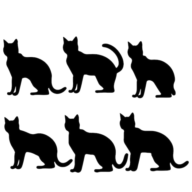 Conjunto vectorial de silueta de gato Conjunto de animales de dibujo a mano de gato e ilustración vectorial