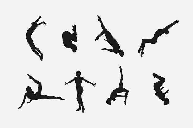 Conjunto vectorial silueta de natación sincronizada deporte acuático de natación artística Ilustración vectorial