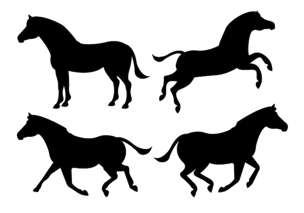 Conjunto vectorial de silueta plana de cebra dibujada a mano