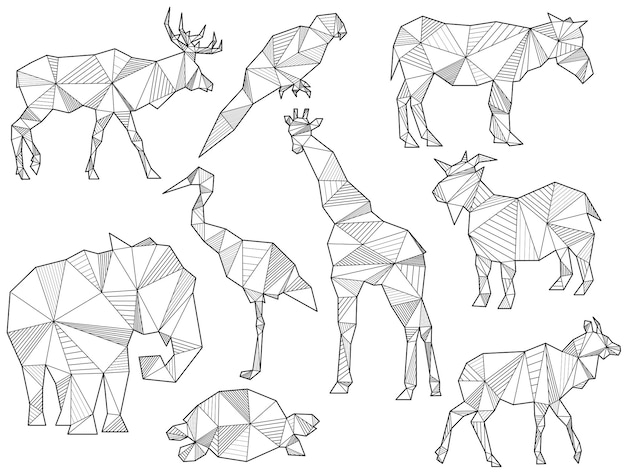 Conjunto vectorial de siluetas de animales de origami