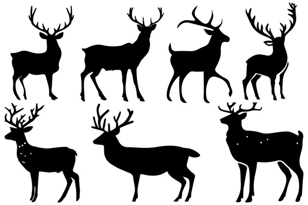 Conjunto vectorial de siluetas de ciervos Conjunto vectorio de silhuetas de caza Conjunto de silhouetas de caza